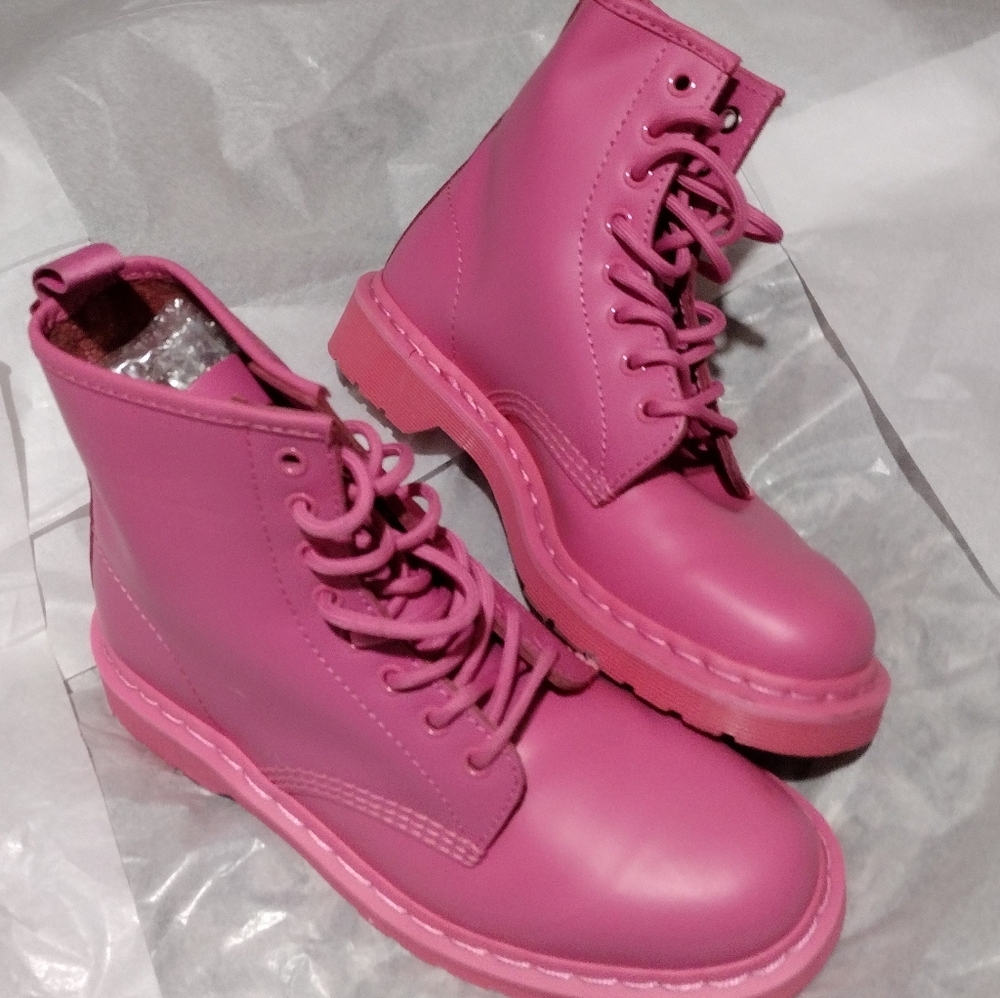 Dr. Martens PINK Leather Combat Boots - Picture 1 of 8